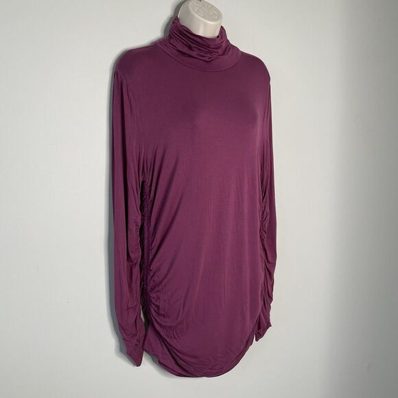 Soft Surroundings Top Women's Large Blouse Mock Neck Ruched Plum Purple Stretch - Picture 2 of 7